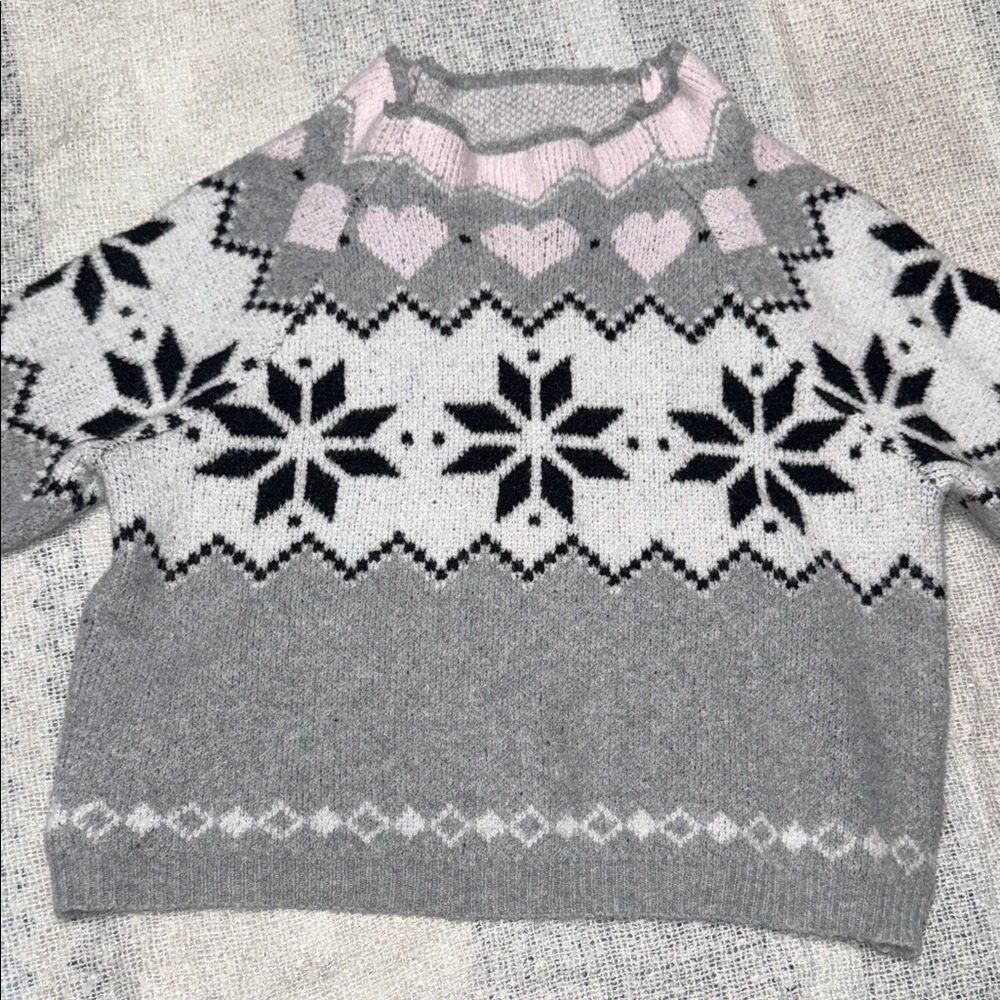 No Boundaries Gray & Pink Fair Isle Crewneck Sweater